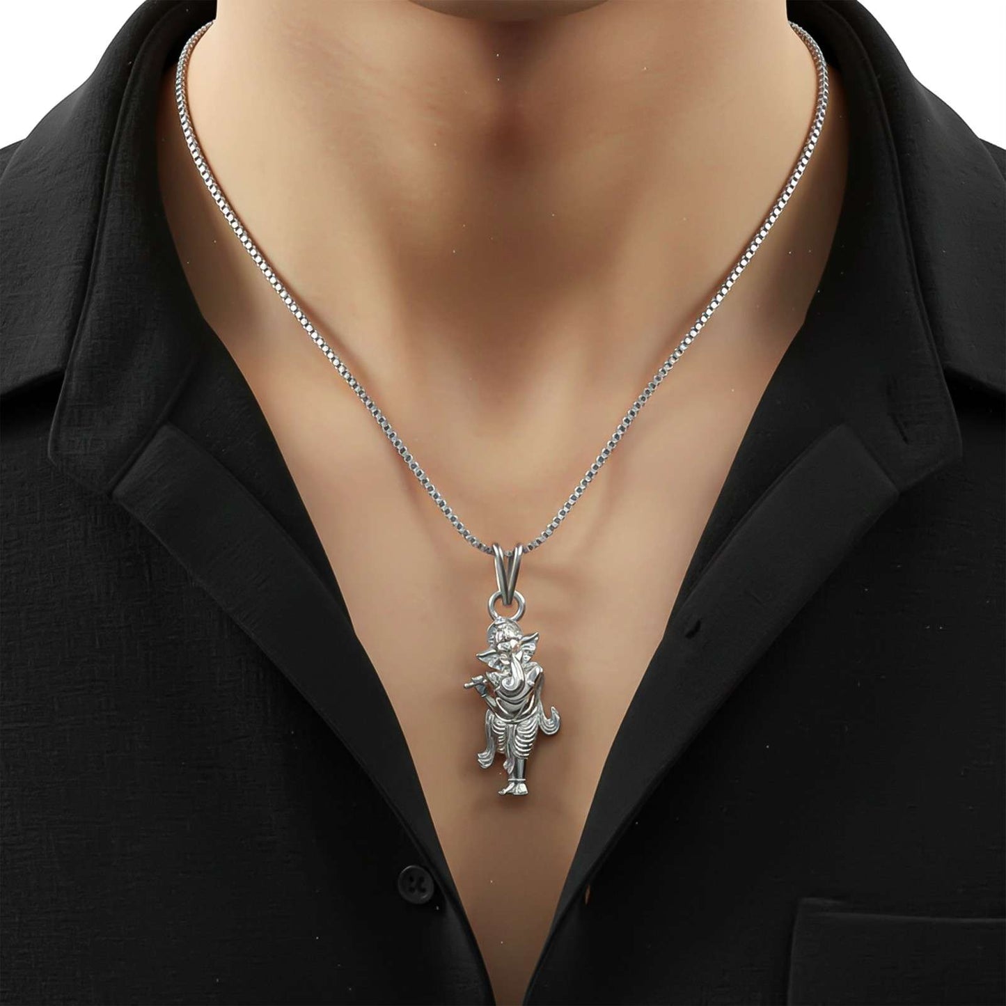 Silver Lord Ganesh Ji Gajanand Vighnaharta Design Pendant