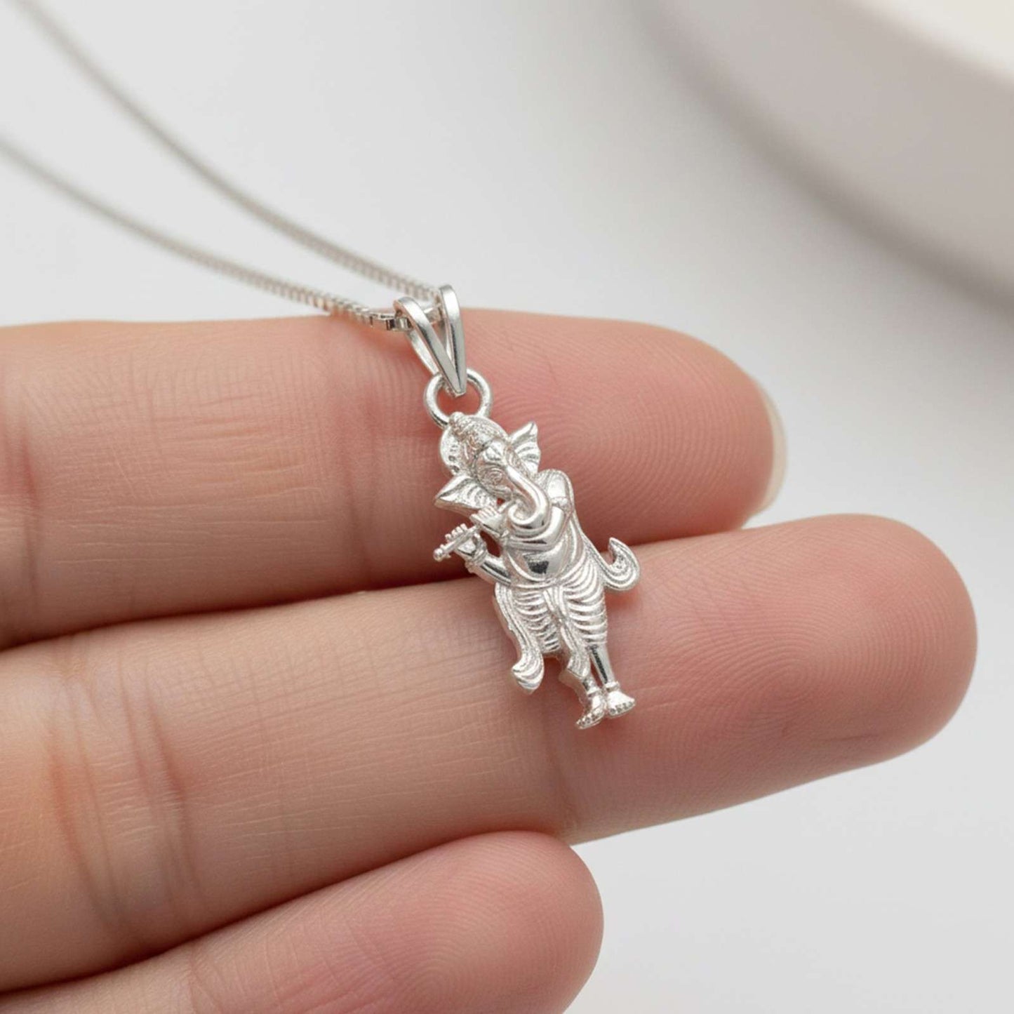 Silver Lord Ganesh Ji Gajanand Vighnaharta Design Pendant