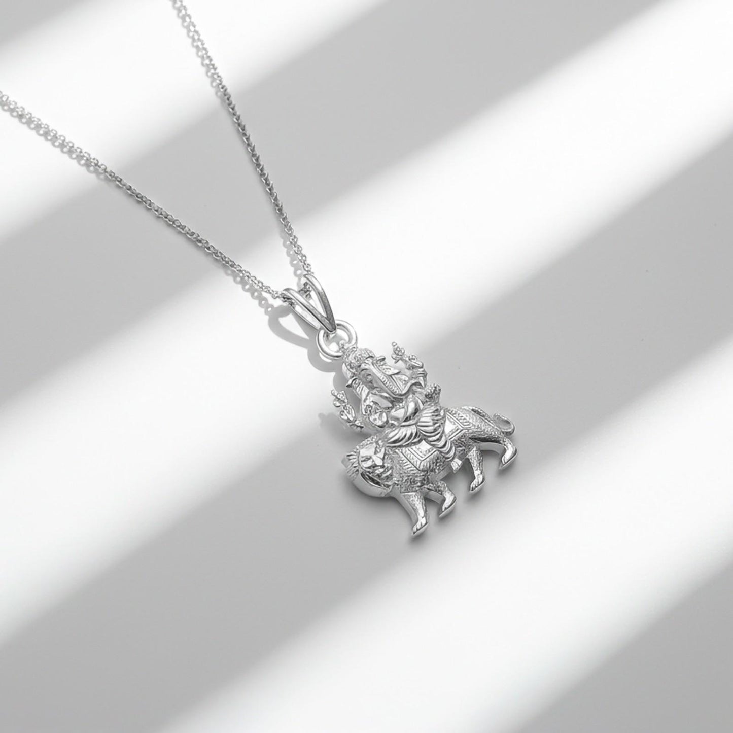 Silver Deva Ganesha Sitting On Lion Siver Pendant