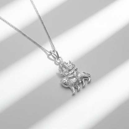 Silver Deva Ganesha Sitting On Lion Siver Pendant