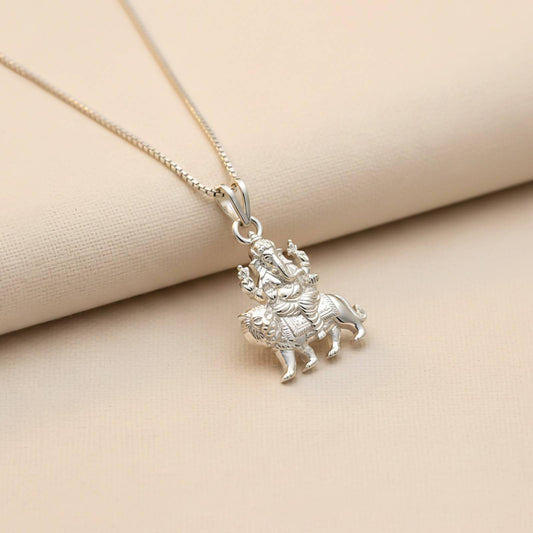 Silver Deva Ganesha Sitting On Lion Siver Pendant