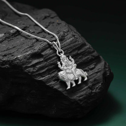 Silver Deva Ganesha Sitting On Lion Siver Pendant