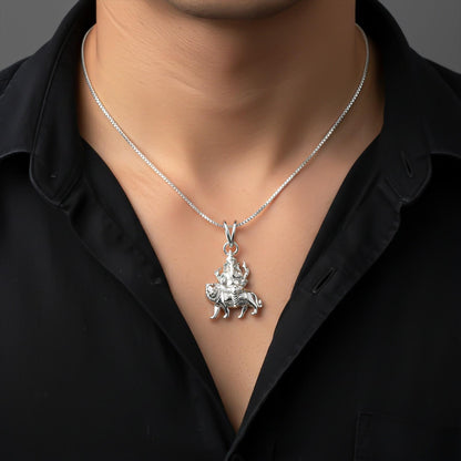Silver Deva Ganesha Sitting On Lion Siver Pendant