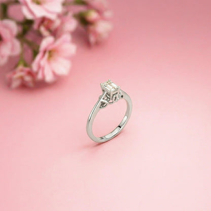 0.44Ct Moissanite Vintage Emerald Solitaire Ring