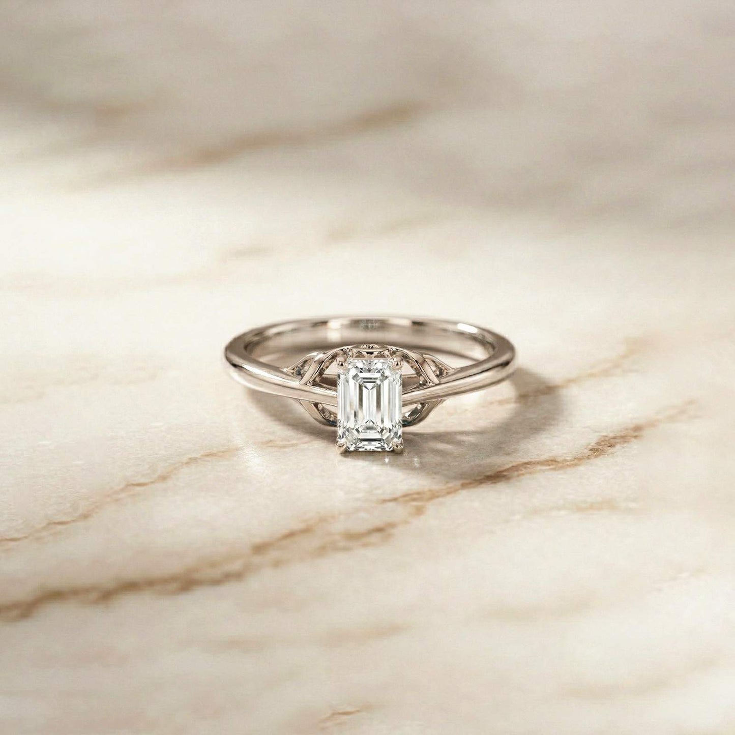 0.44Ct Moissanite Vintage Emerald Solitaire Ring