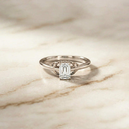 0.44Ct Moissanite Vintage Emerald Solitaire Ring