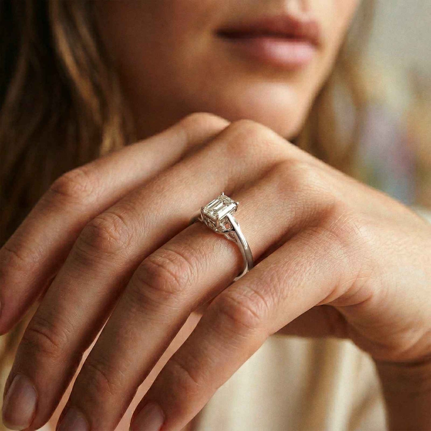 0.44Ct Moissanite Vintage Emerald Solitaire Ring
