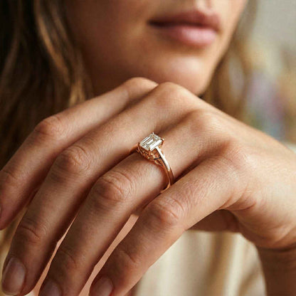0.44Ct Moissanite Vintage Emerald Solitaire Ring