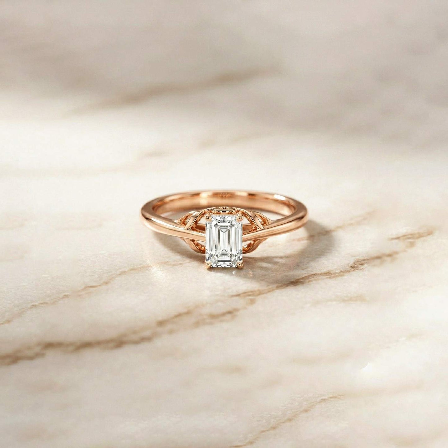 0.44Ct Moissanite Vintage Emerald Solitaire Ring