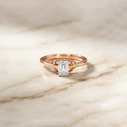 0.44Ct Moissanite Vintage Emerald Solitaire Ring