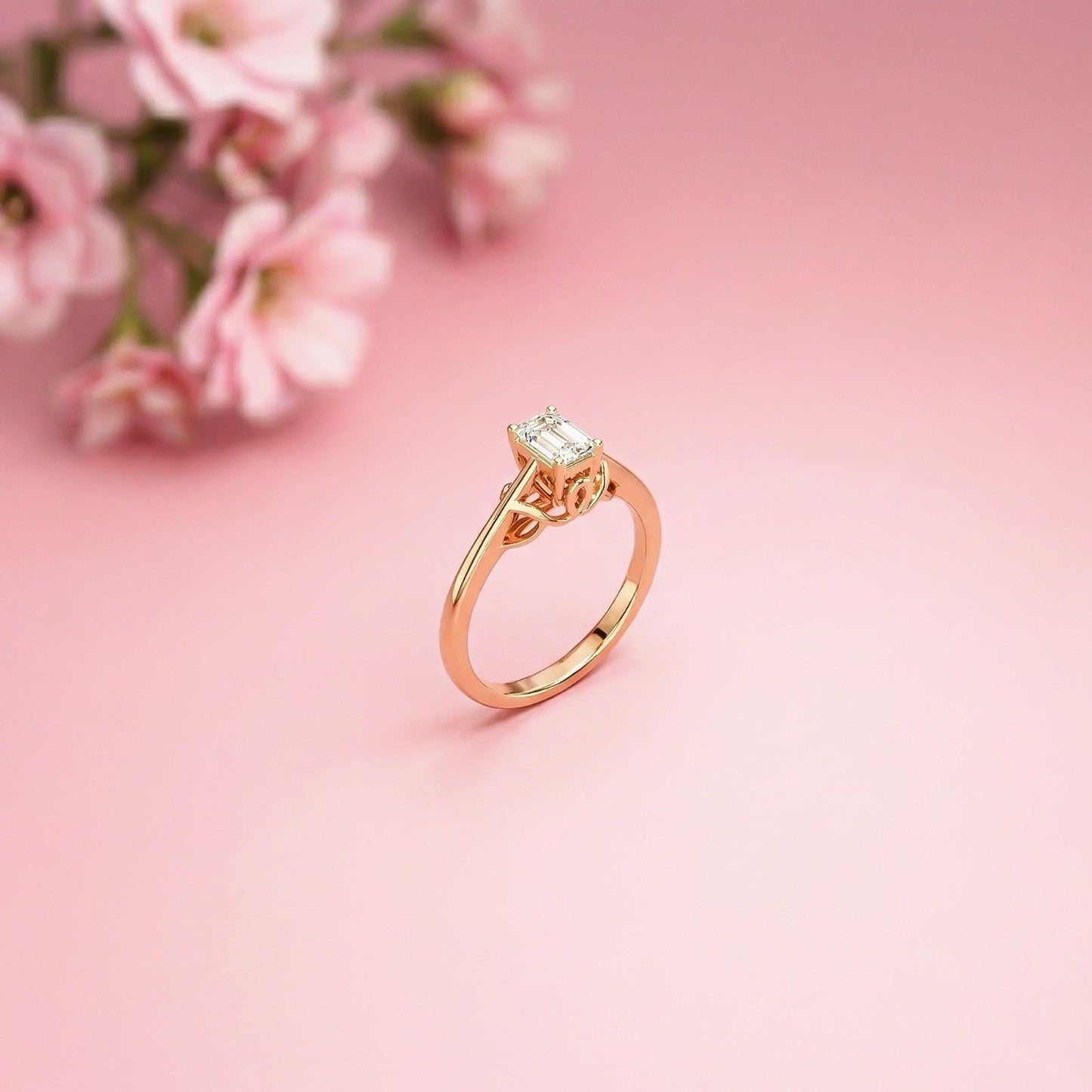 0.44Ct Moissanite Vintage Emerald Solitaire Ring