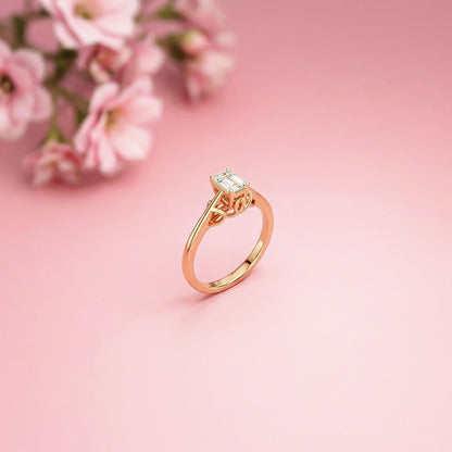 0.44Ct Moissanite Vintage Emerald Solitaire Ring