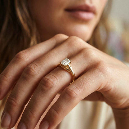 0.44Ct Moissanite Vintage Emerald Solitaire Ring