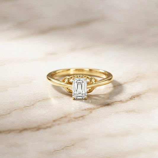 0.44Ct Moissanite Vintage Emerald Solitaire Ring