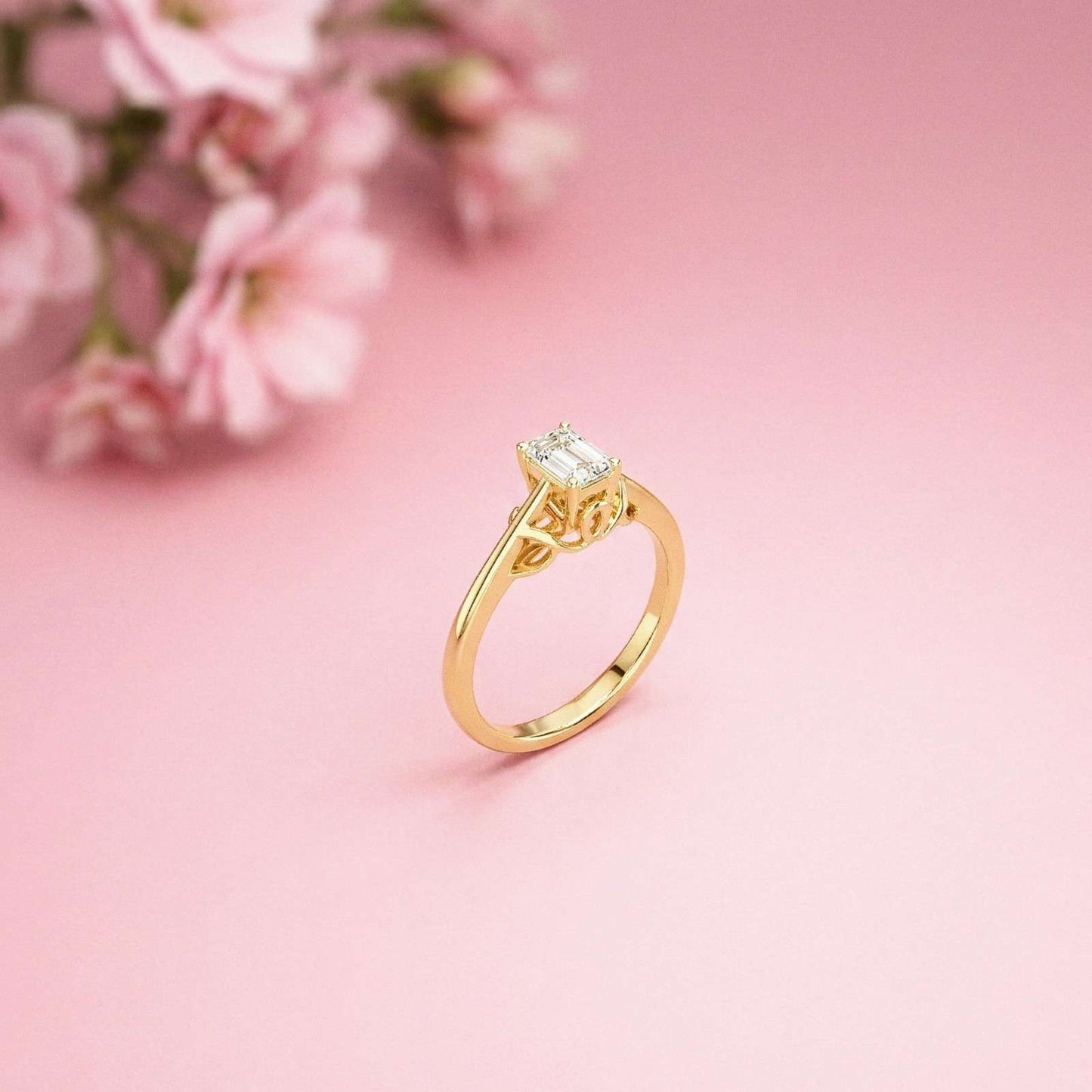0.44Ct Moissanite Vintage Emerald Solitaire Ring