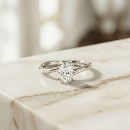 0.78Ct Moissanite Twist Band Oval Solitaire Ring