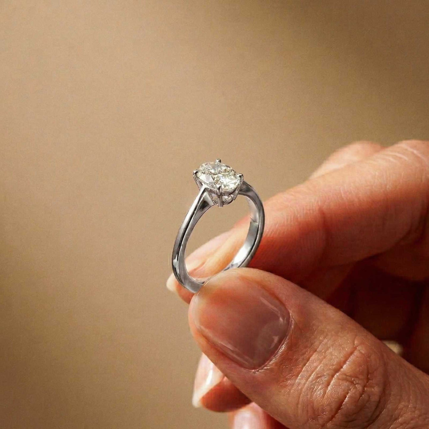 0.78Ct Moissanite Twist Band Oval Solitaire Ring