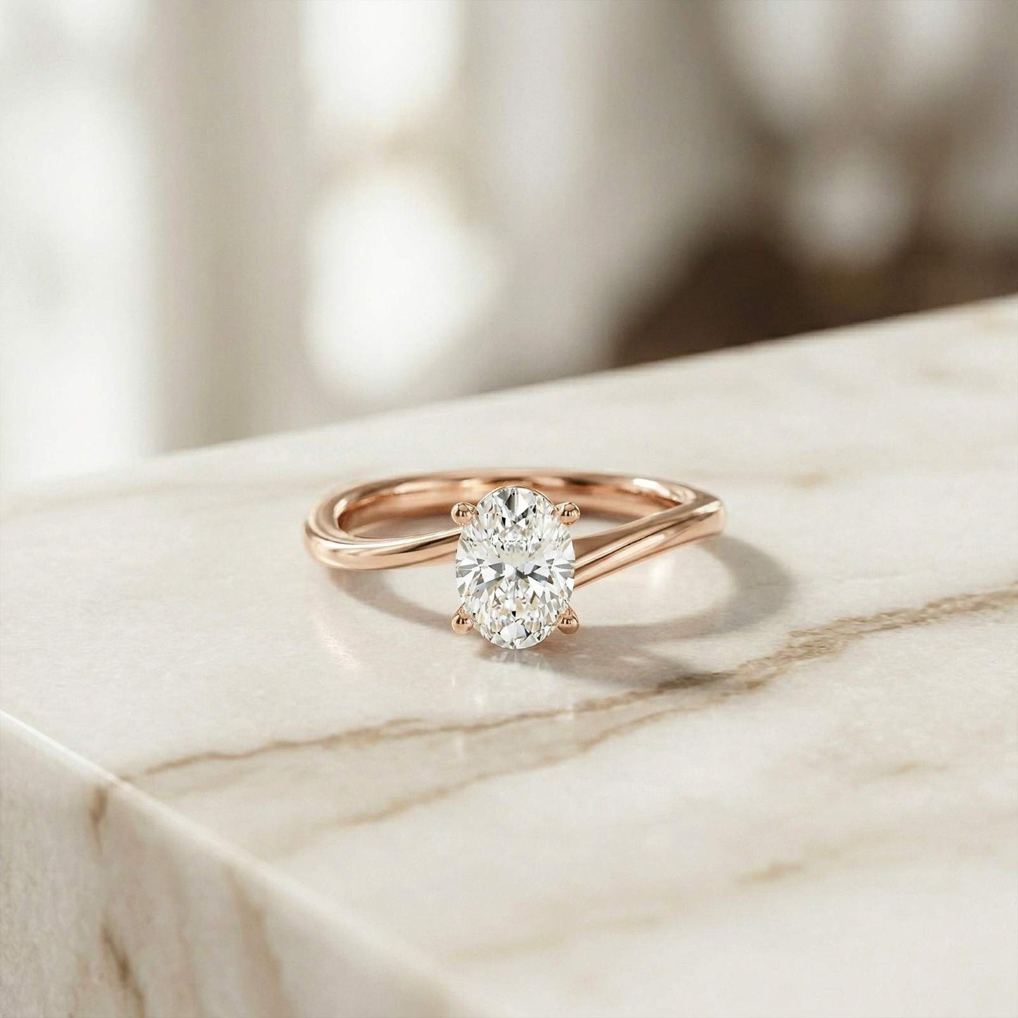 0.78Ct Moissanite Twist Band Oval Solitaire Ring