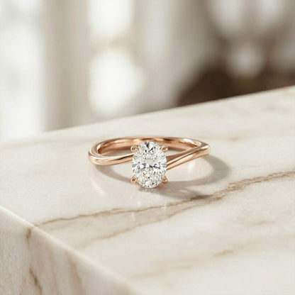 0.78Ct Moissanite Twist Band Oval Solitaire Ring