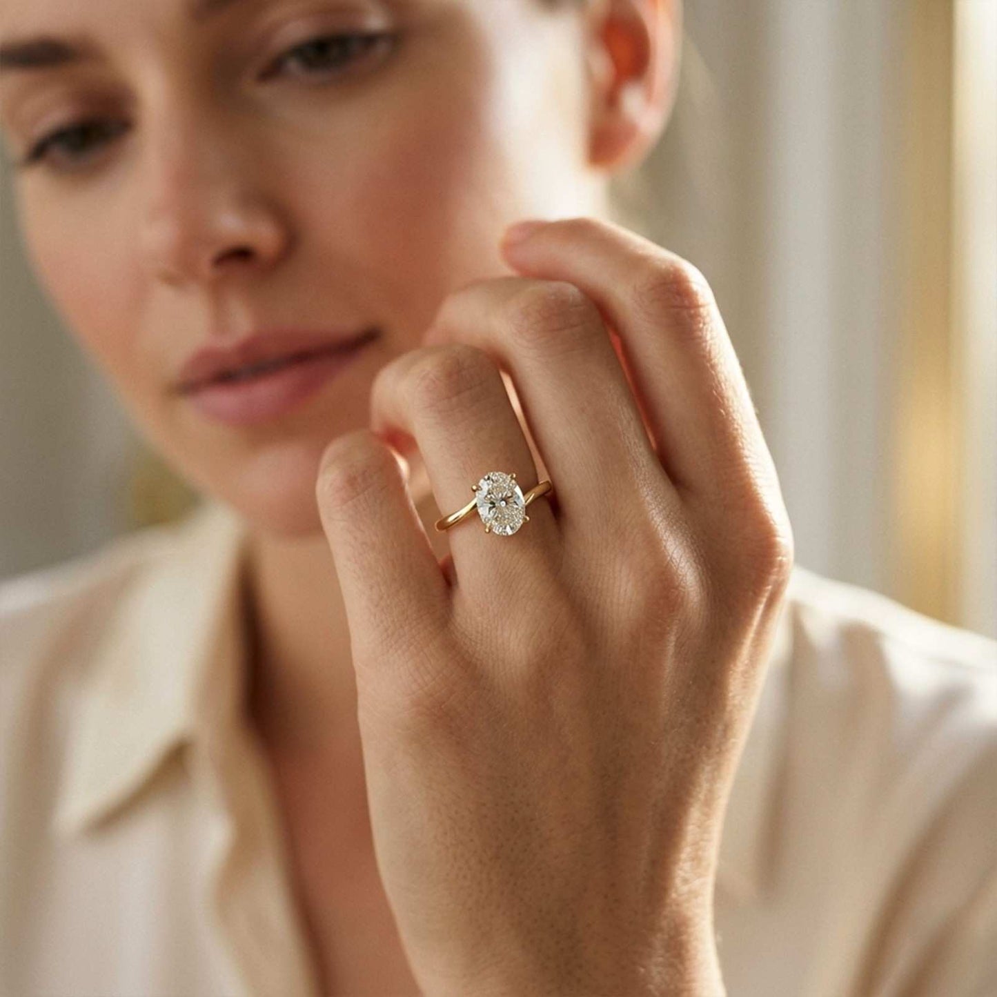 0.78Ct Moissanite Twist Band Oval Solitaire Ring