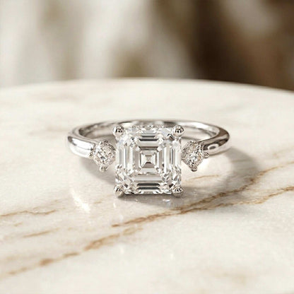 2.58Ct Moissanite Asscher Cut Three Stone Ring