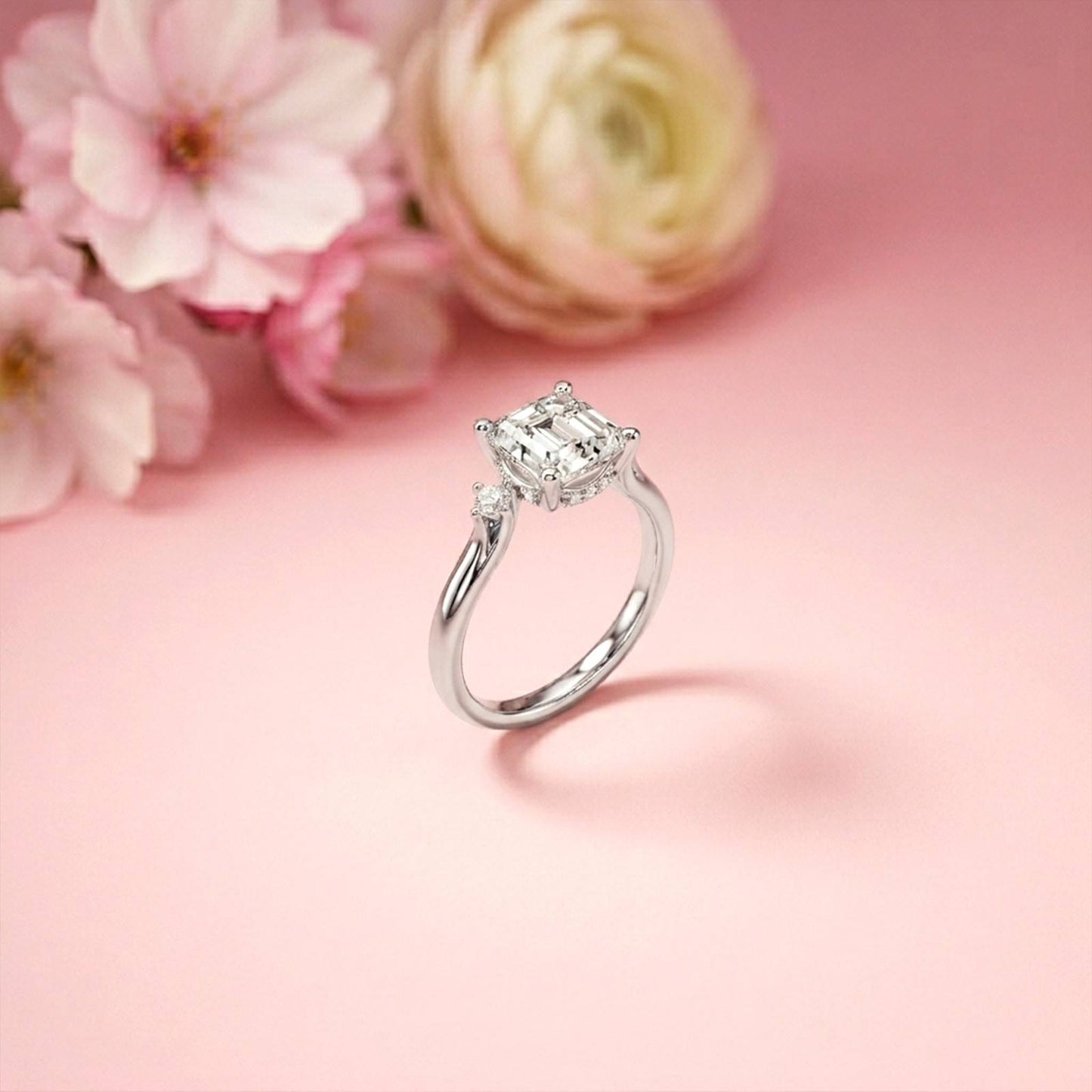 2.58Ct Moissanite Asscher Cut Three Stone Ring