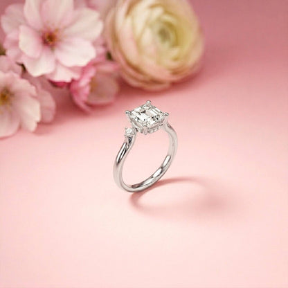 2.58Ct Moissanite Asscher Cut Three Stone Ring