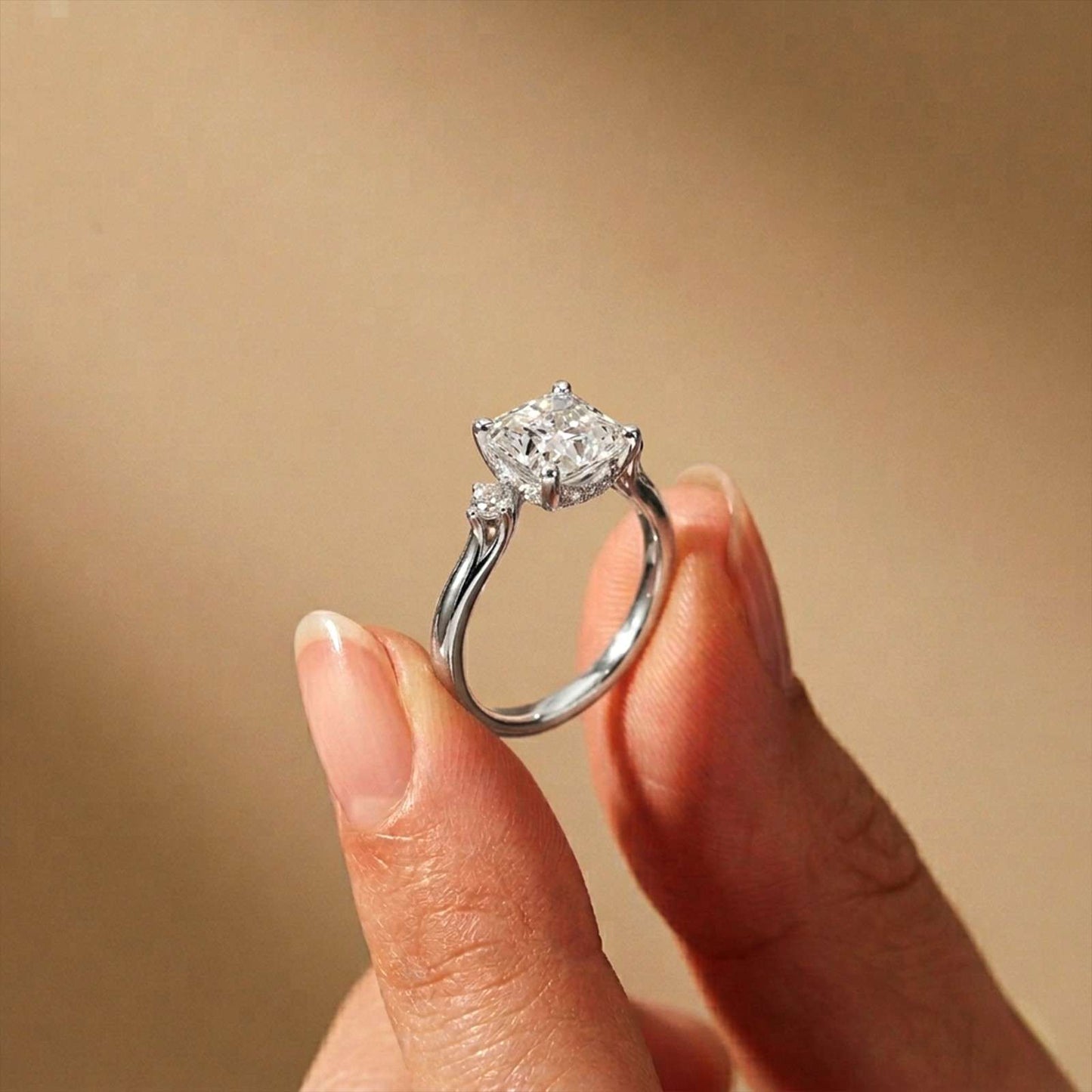 2.58Ct Moissanite Asscher Cut Three Stone Ring