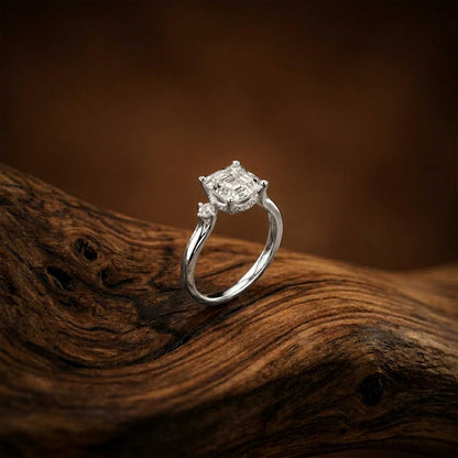 2.58Ct Moissanite Asscher Cut Three Stone Ring