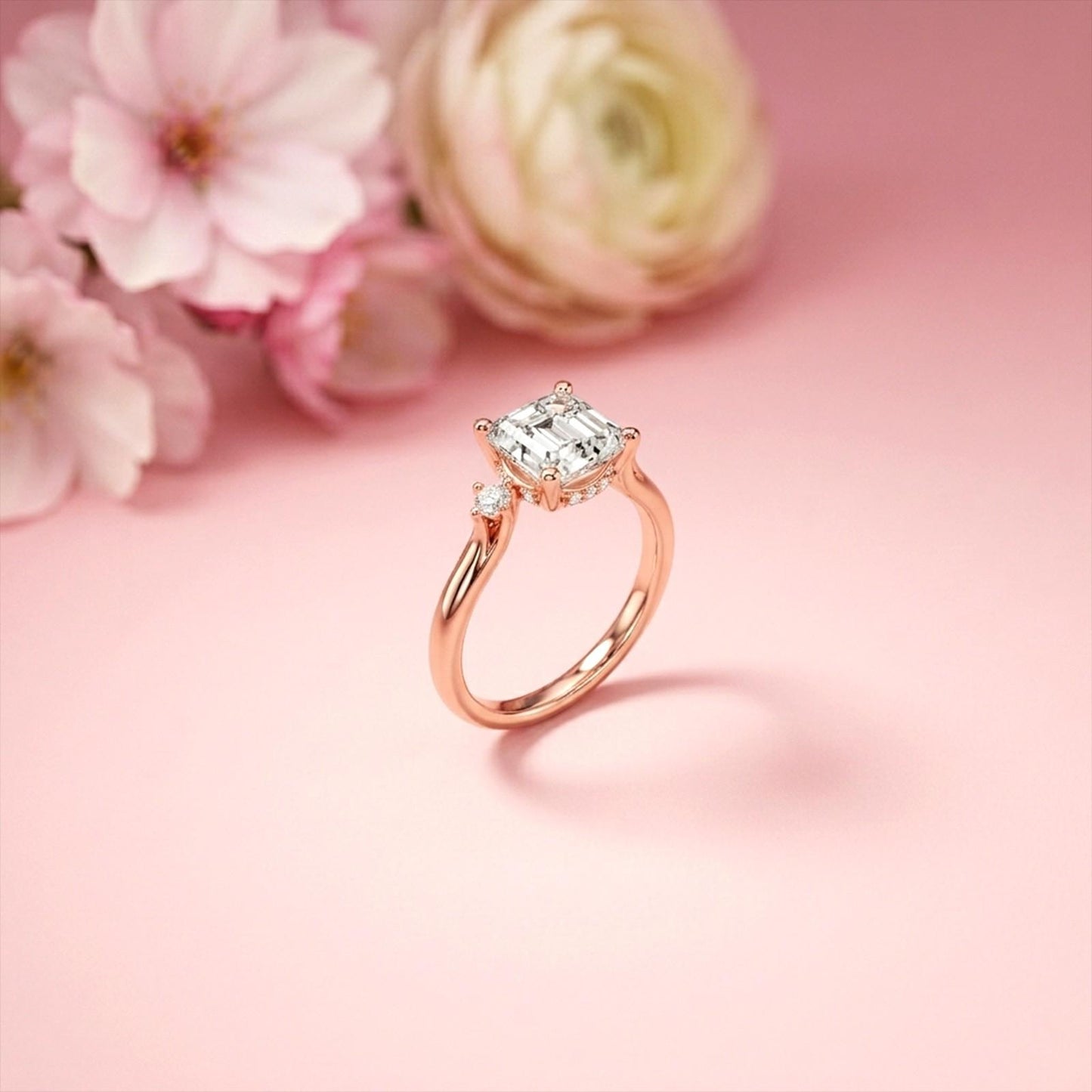 2.58Ct Moissanite Asscher Cut Three Stone Ring