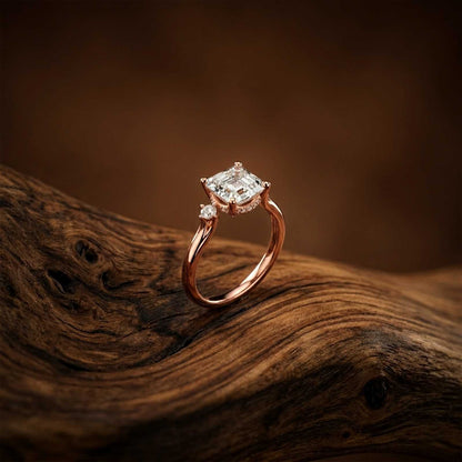 2.58Ct Moissanite Asscher Cut Three Stone Ring