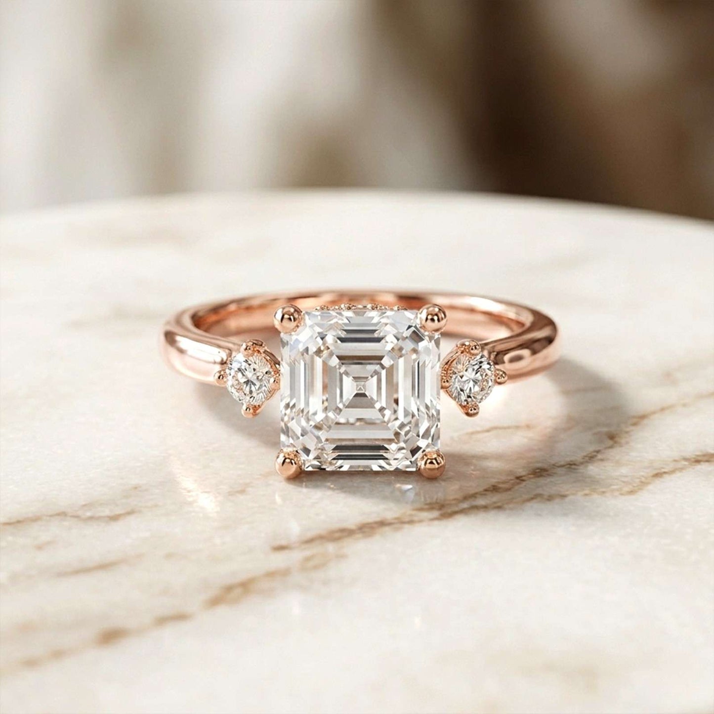 2.58Ct Moissanite Asscher Cut Three Stone Ring