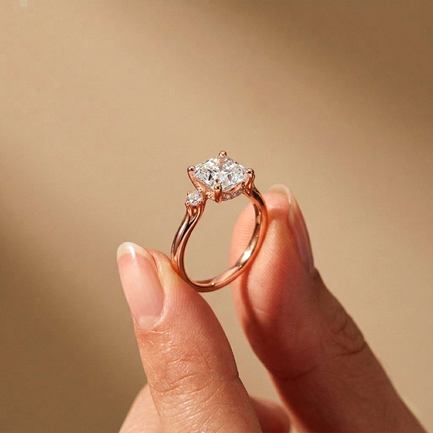 2.58Ct Moissanite Asscher Cut Three Stone Ring