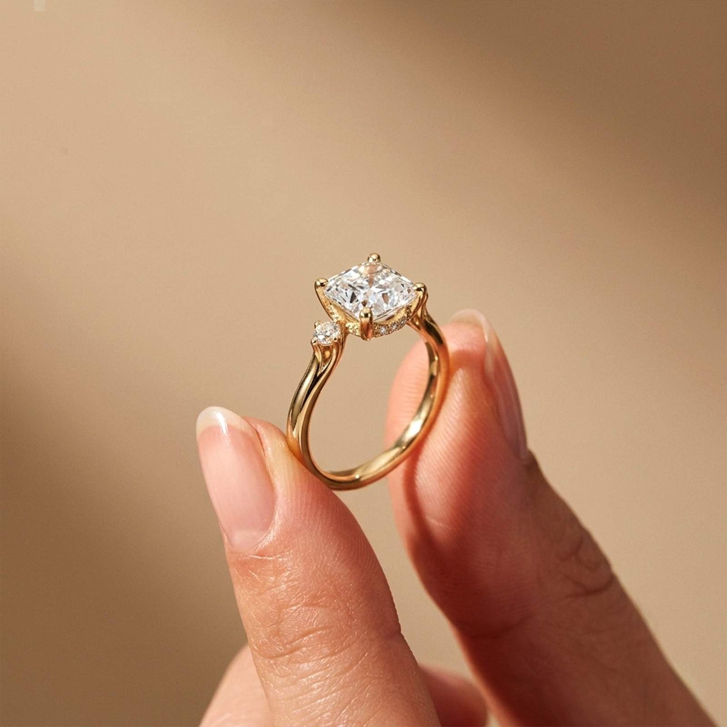 2.58Ct Moissanite Asscher Cut Three Stone Ring
