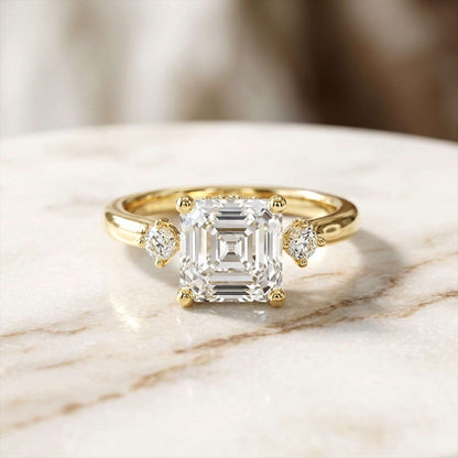2.58Ct Moissanite Asscher Cut Three Stone Ring