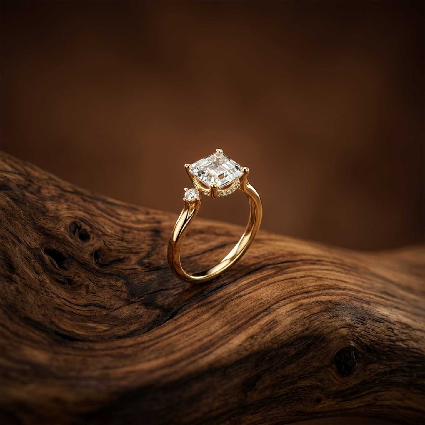 2.58Ct Moissanite Asscher Cut Three Stone Ring