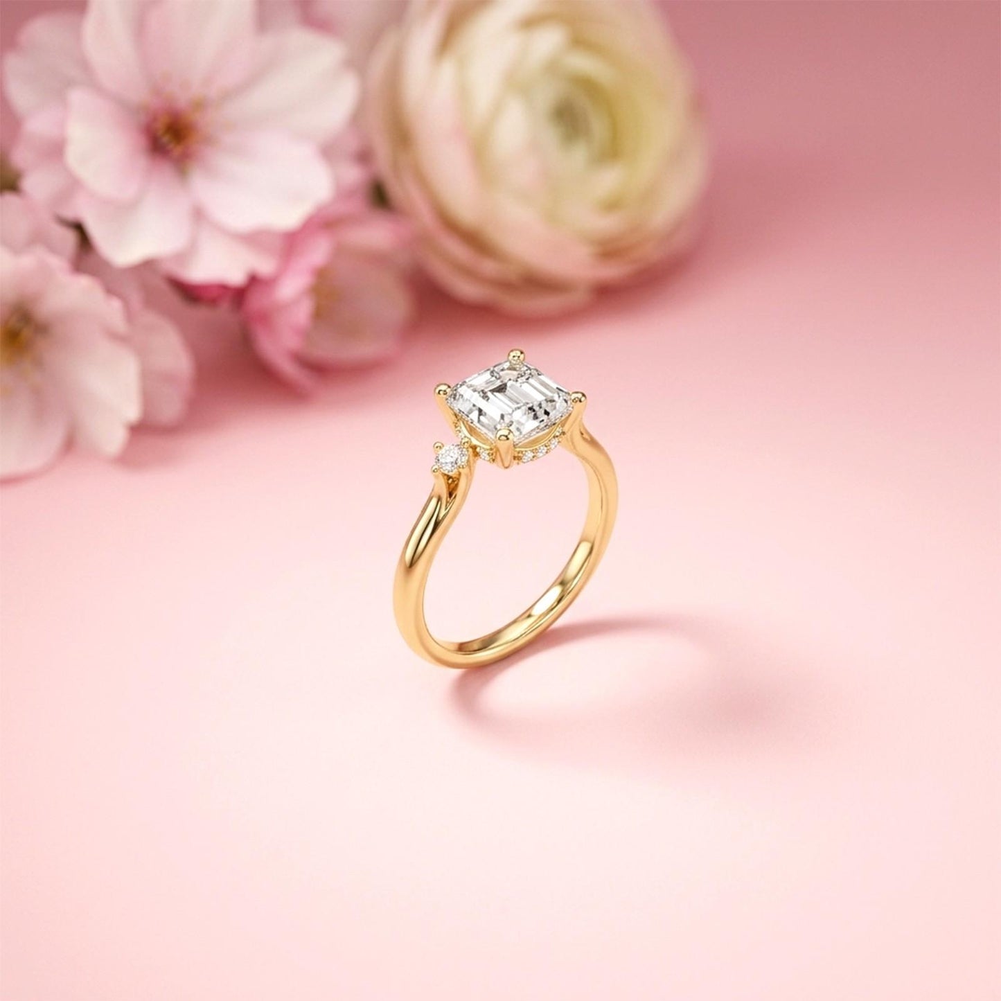 2.58Ct Moissanite Asscher Cut Three Stone Ring