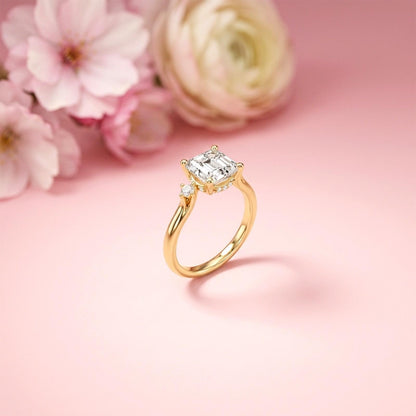 2.58Ct Moissanite Asscher Cut Three Stone Ring