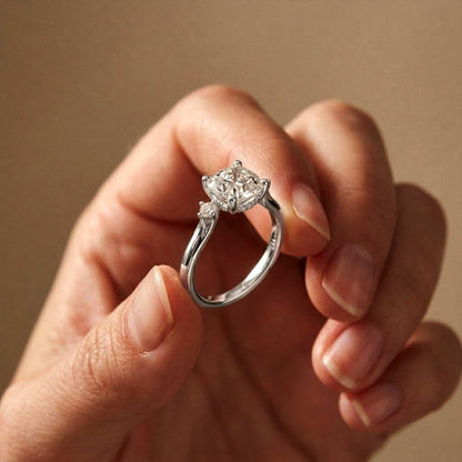 2.58Ct Moissanite Cushion Cut Three Stone Ring