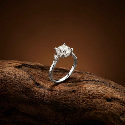 2.58Ct Moissanite Cushion Cut Three Stone Ring