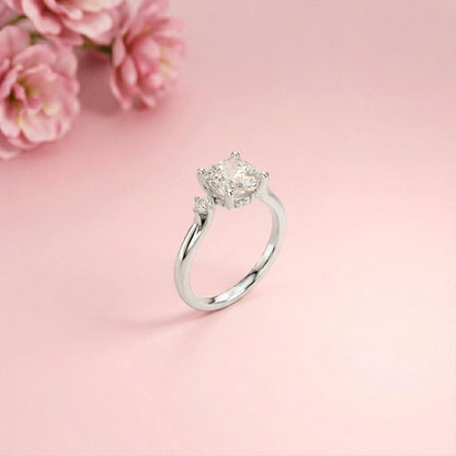 2.58Ct Moissanite Cushion Cut Three Stone Ring