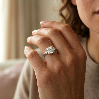2.58Ct Moissanite Cushion Cut Three Stone Ring