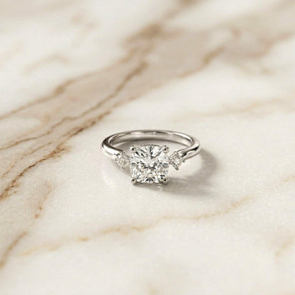 2.58Ct Moissanite Cushion Cut Three Stone Ring