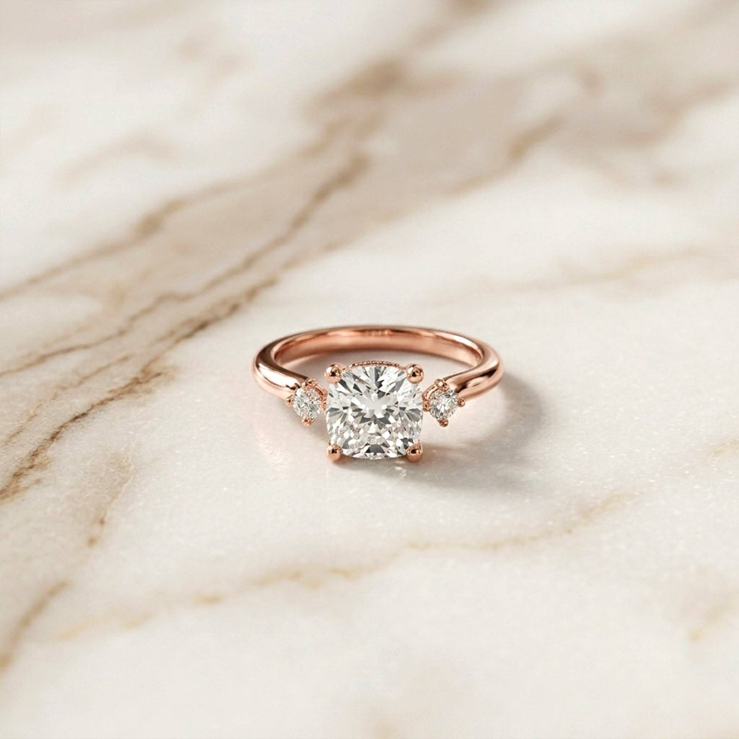 2.58Ct Moissanite Cushion Cut Three Stone Ring