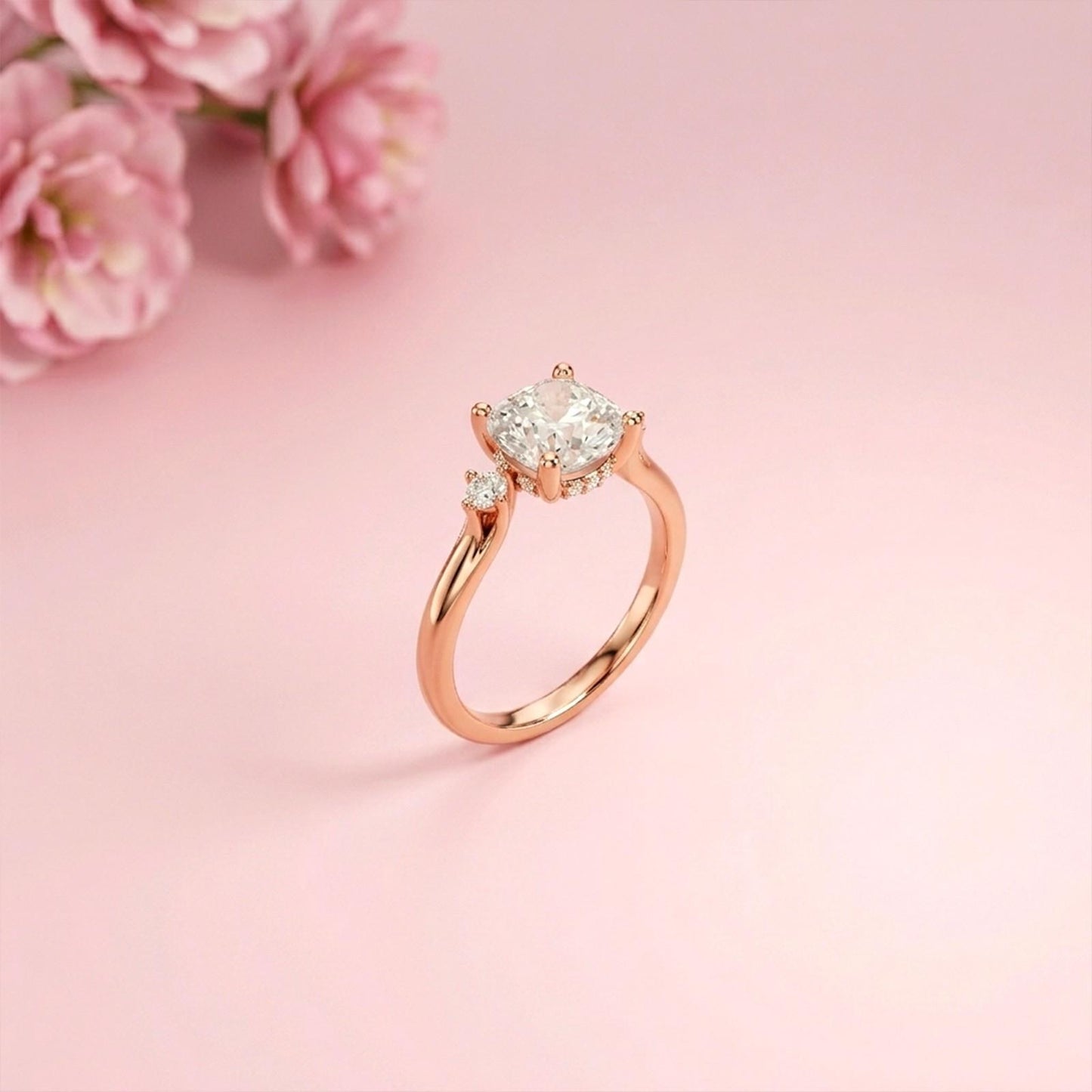 2.58Ct Moissanite Cushion Cut Three Stone Ring