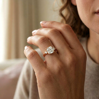 2.58Ct Moissanite Cushion Cut Three Stone Ring