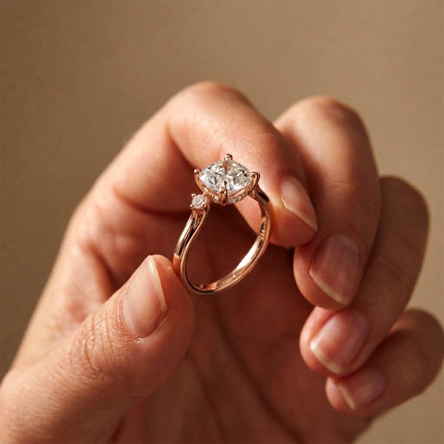 2.58Ct Moissanite Cushion Cut Three Stone Ring