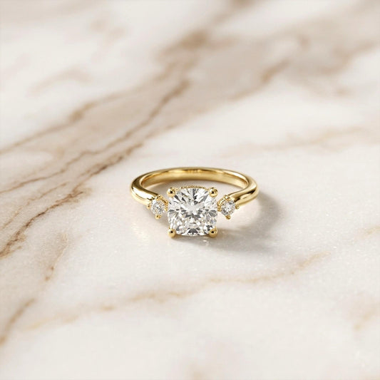 2.58Ct Moissanite Cushion Cut Three Stone Ring