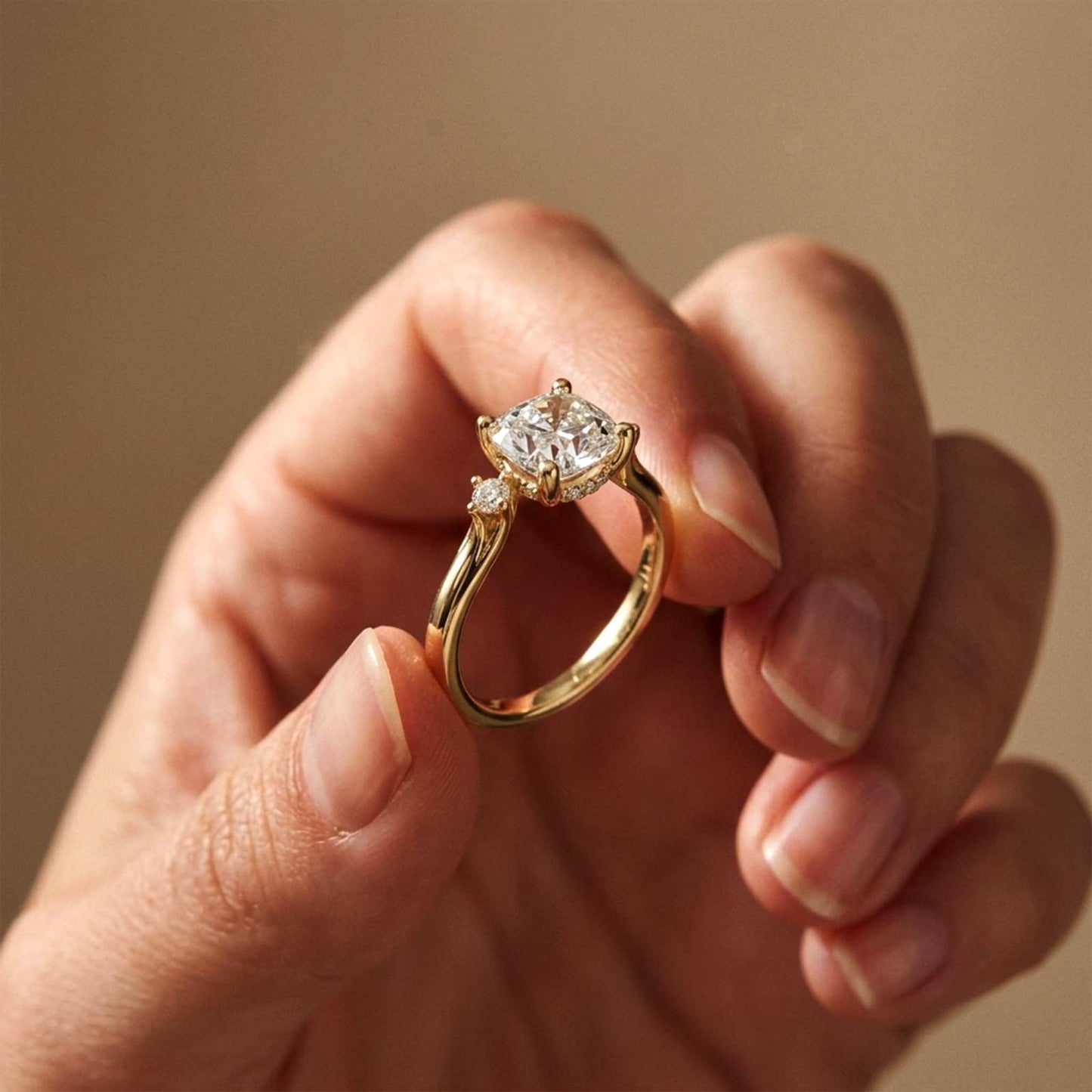 2.58Ct Moissanite Cushion Cut Three Stone Ring