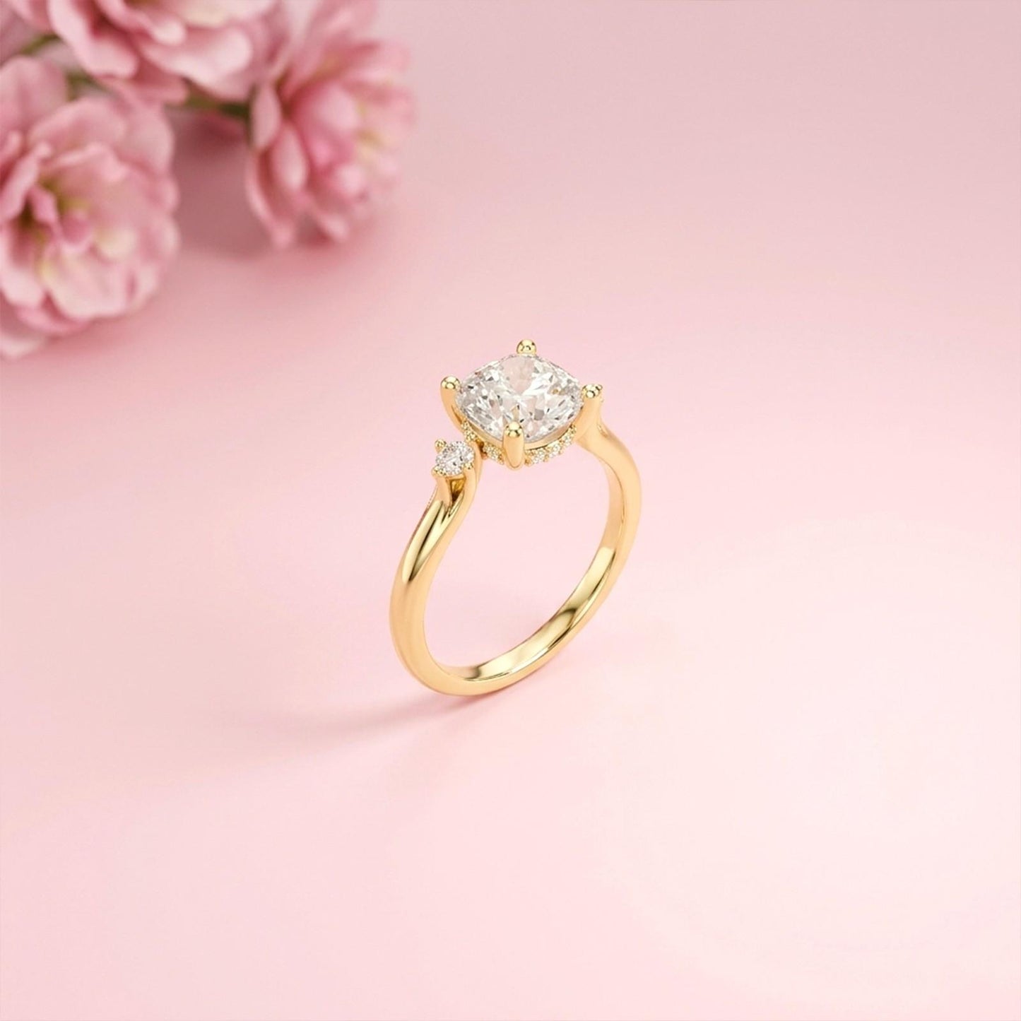 2.58Ct Moissanite Cushion Cut Three Stone Ring